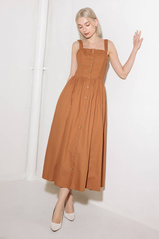 Sunset Square Neck Midi Dress with Pockets Trendy Midi Dresses Outfit Idea for Women | Ro + Ivy