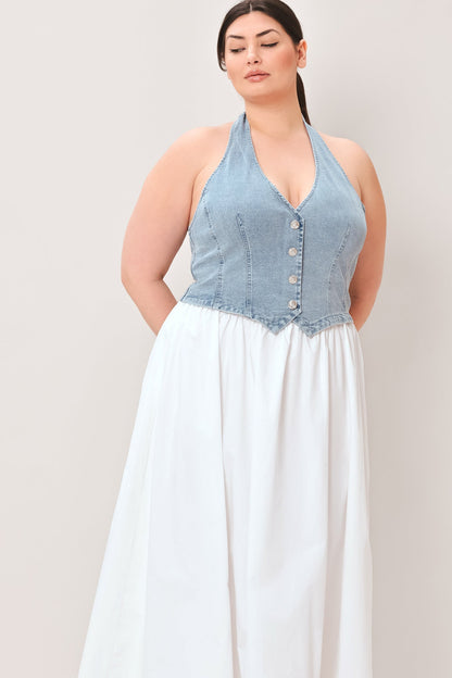 Halter Neck Mixed Media Midi Dress