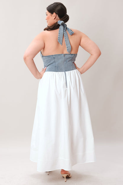 Halter Neck Mixed Media Midi Dress