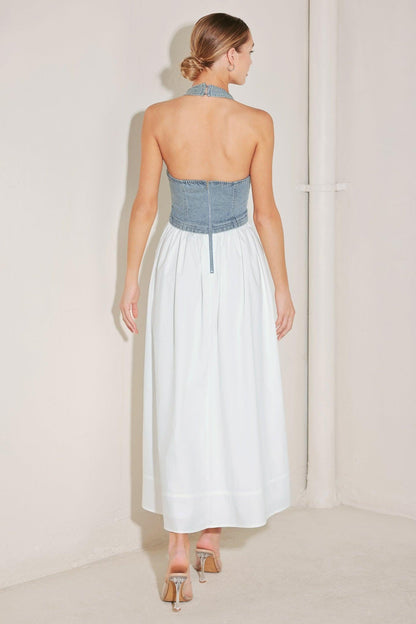 Halter Neck Mixed Media Midi Dress