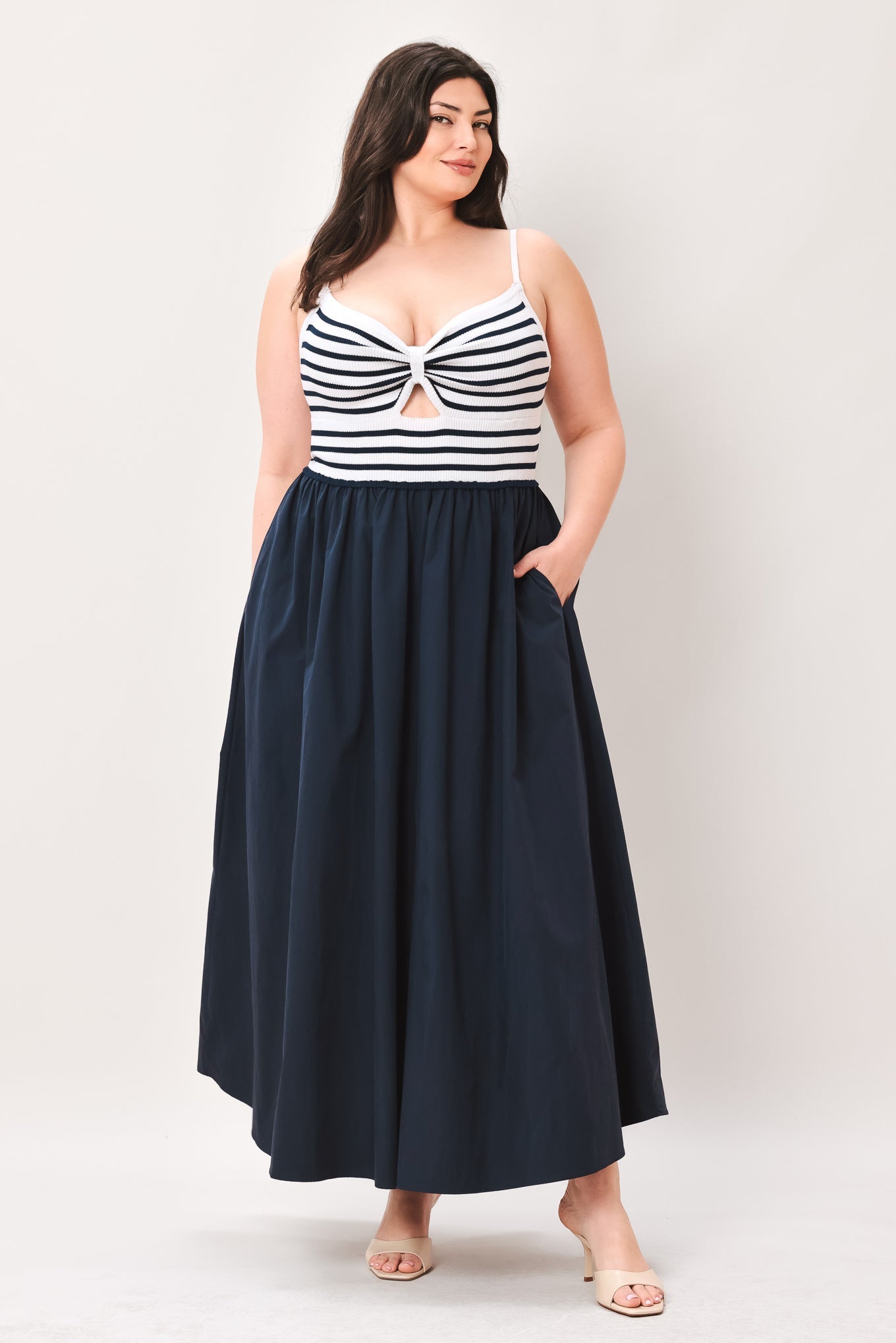 Paris Stripe Cutout Midi Dress NAVY MULTI