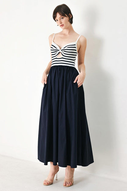 Paris Stripe Cutout Midi Dress NAVY MULTI