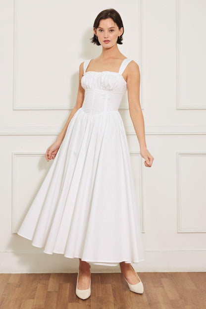 Corset Straight Neck Midi Dress with Pockets