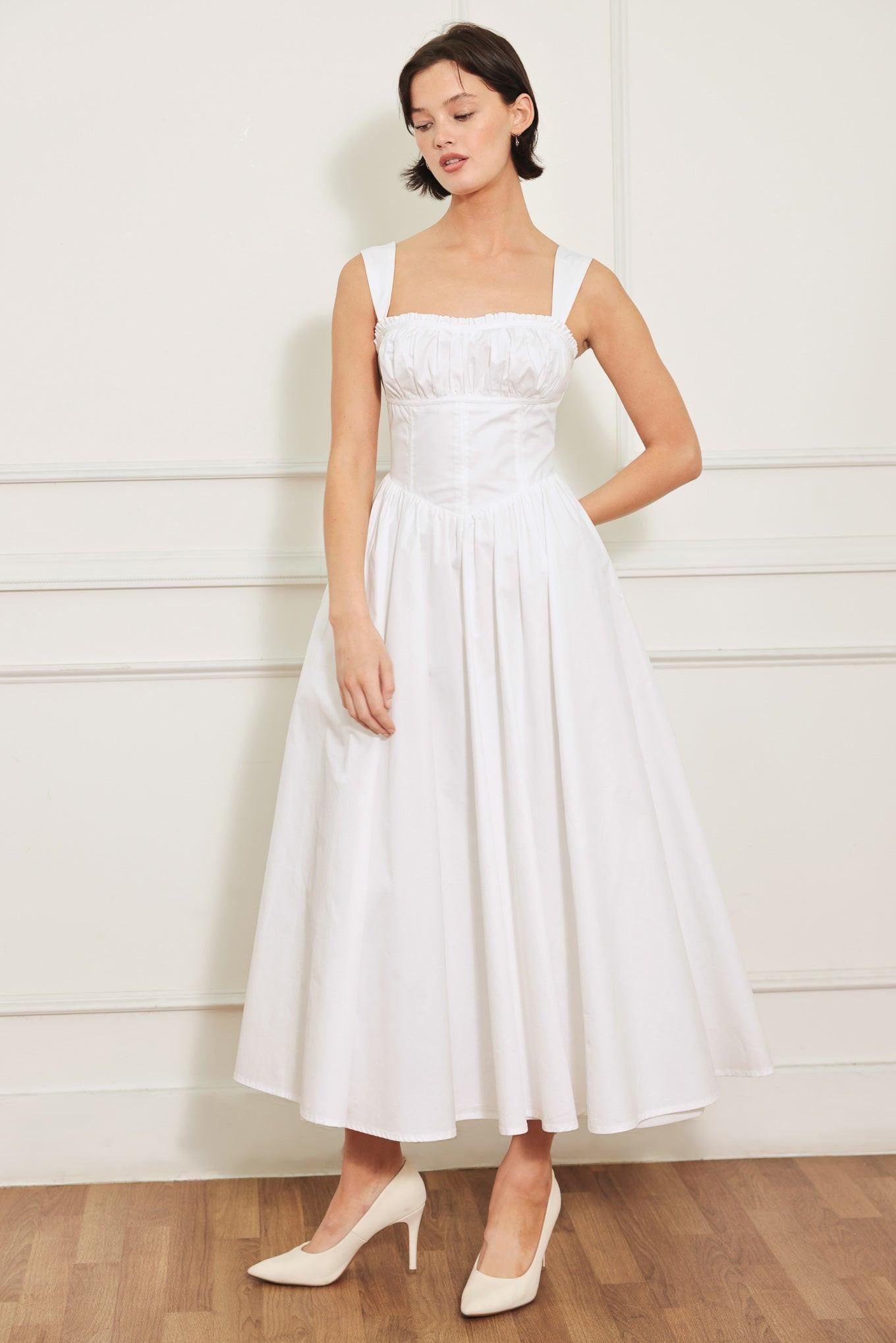 Corset Straight Neck Midi Dress with Pockets
