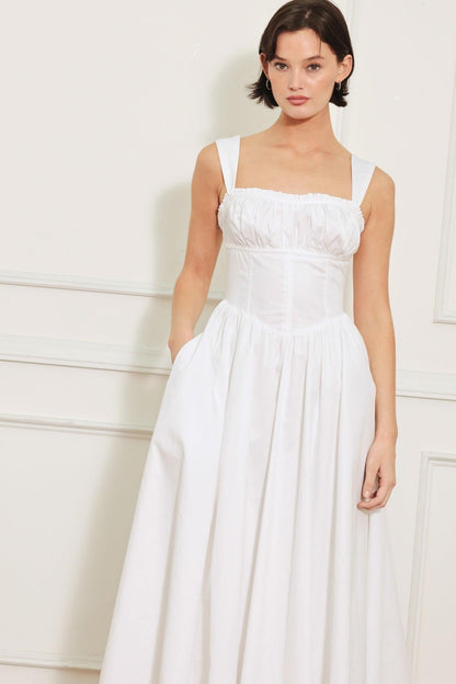 Corset Straight Neck Midi Dress with Pockets