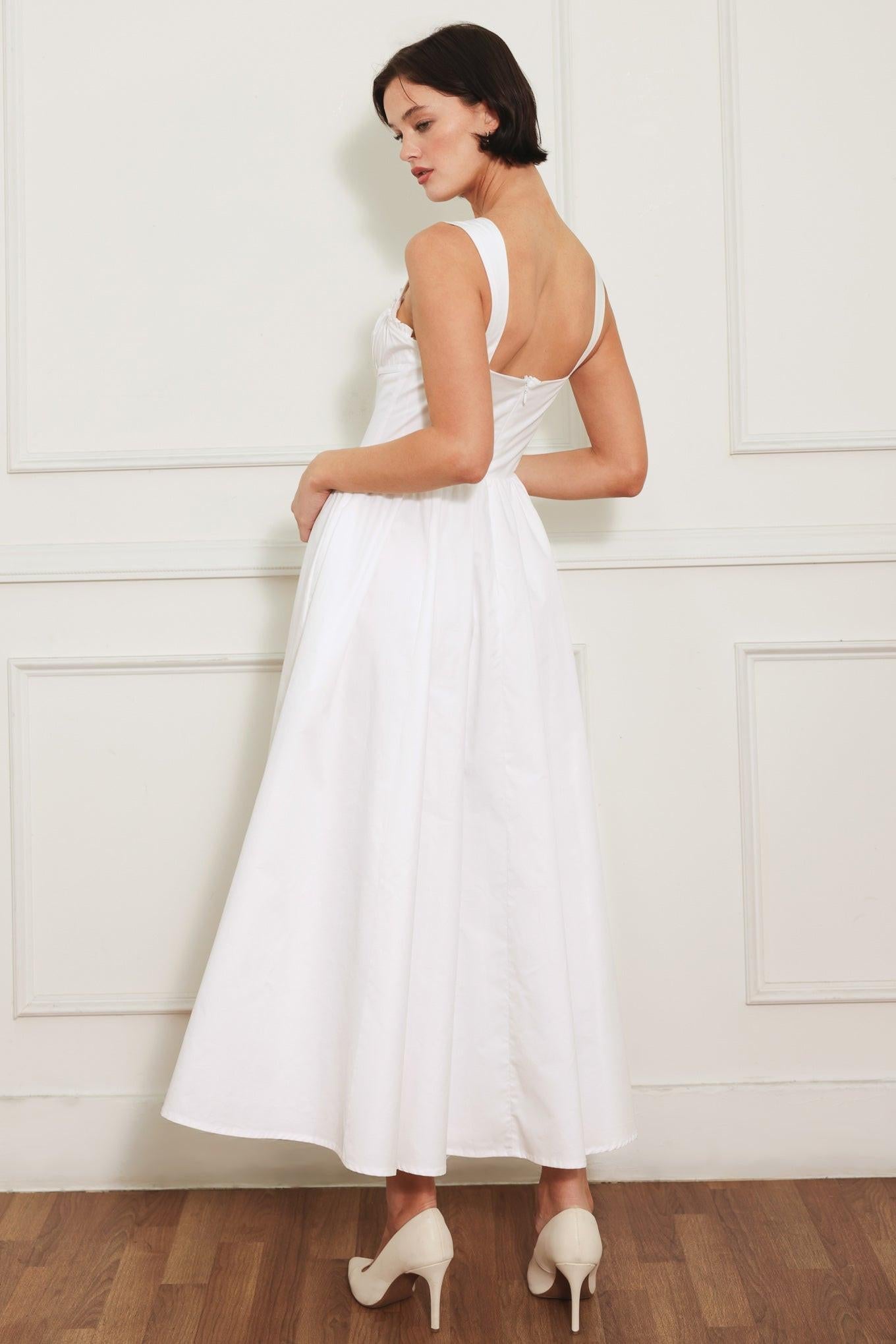 Corset Straight Neck Midi Dress with Pockets