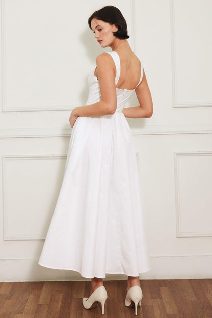 Corset Straight Neck Midi Dress with Pockets