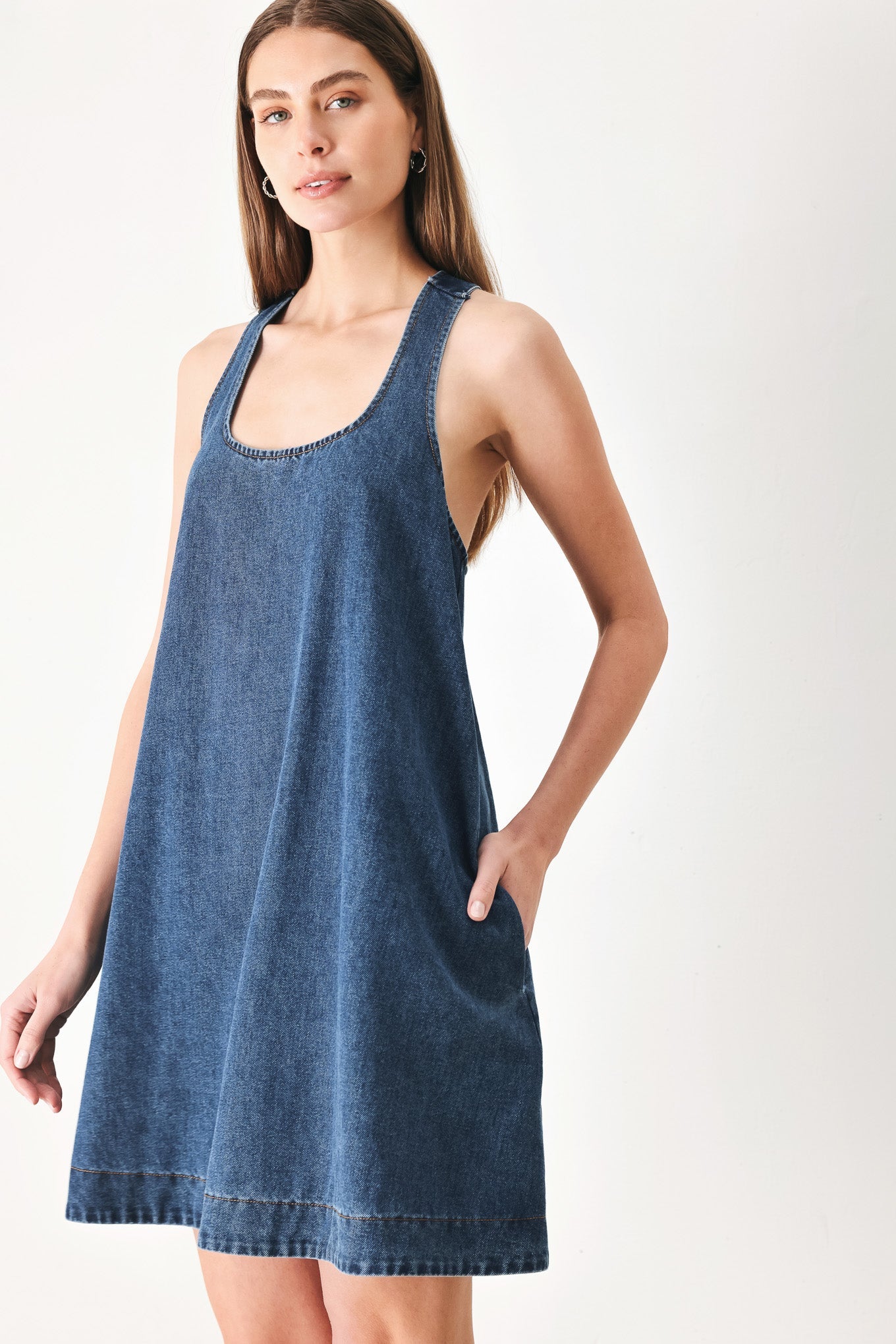 Racerback Denim Flowy Mini Dress