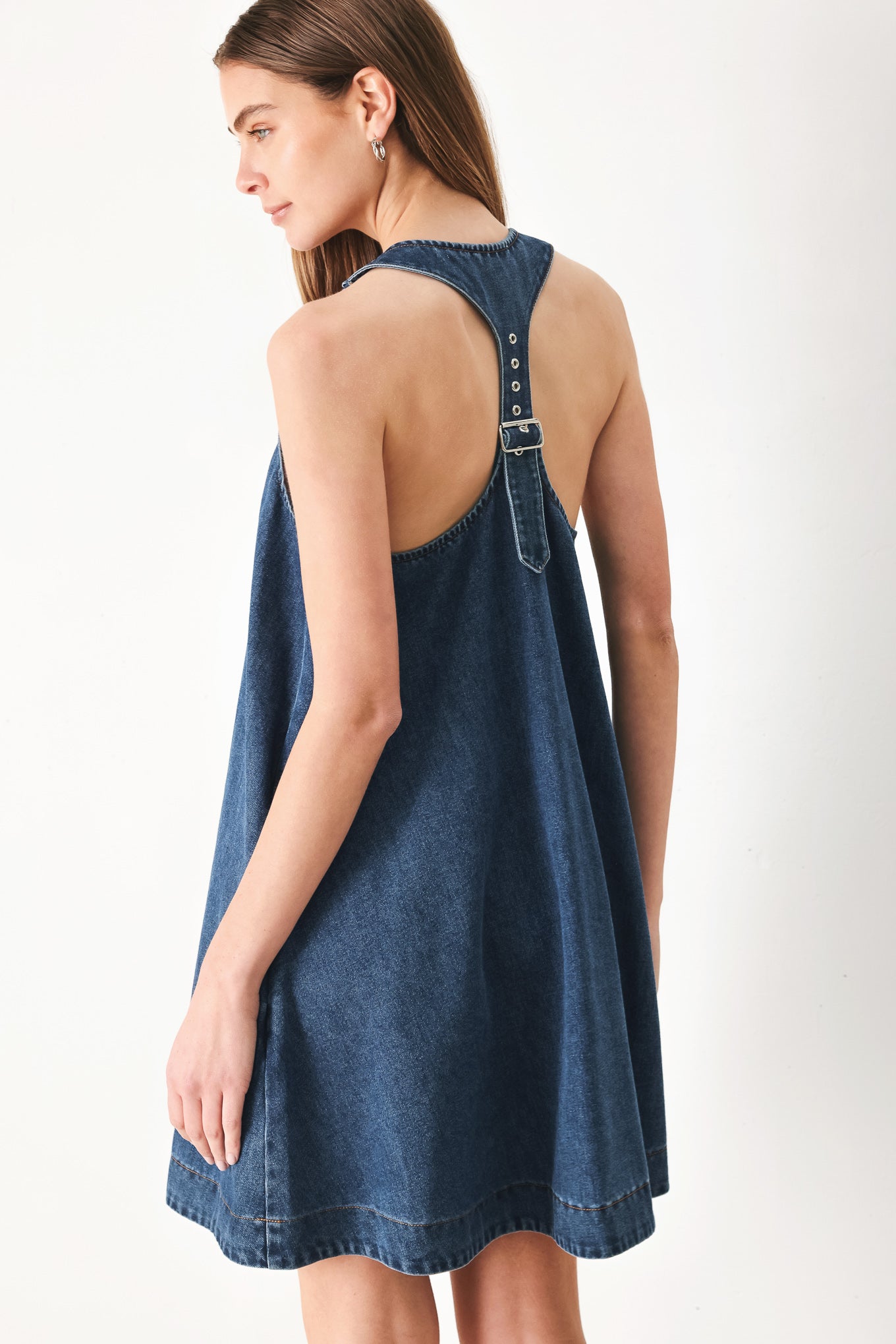 Racerback Denim Flowy Mini Dress