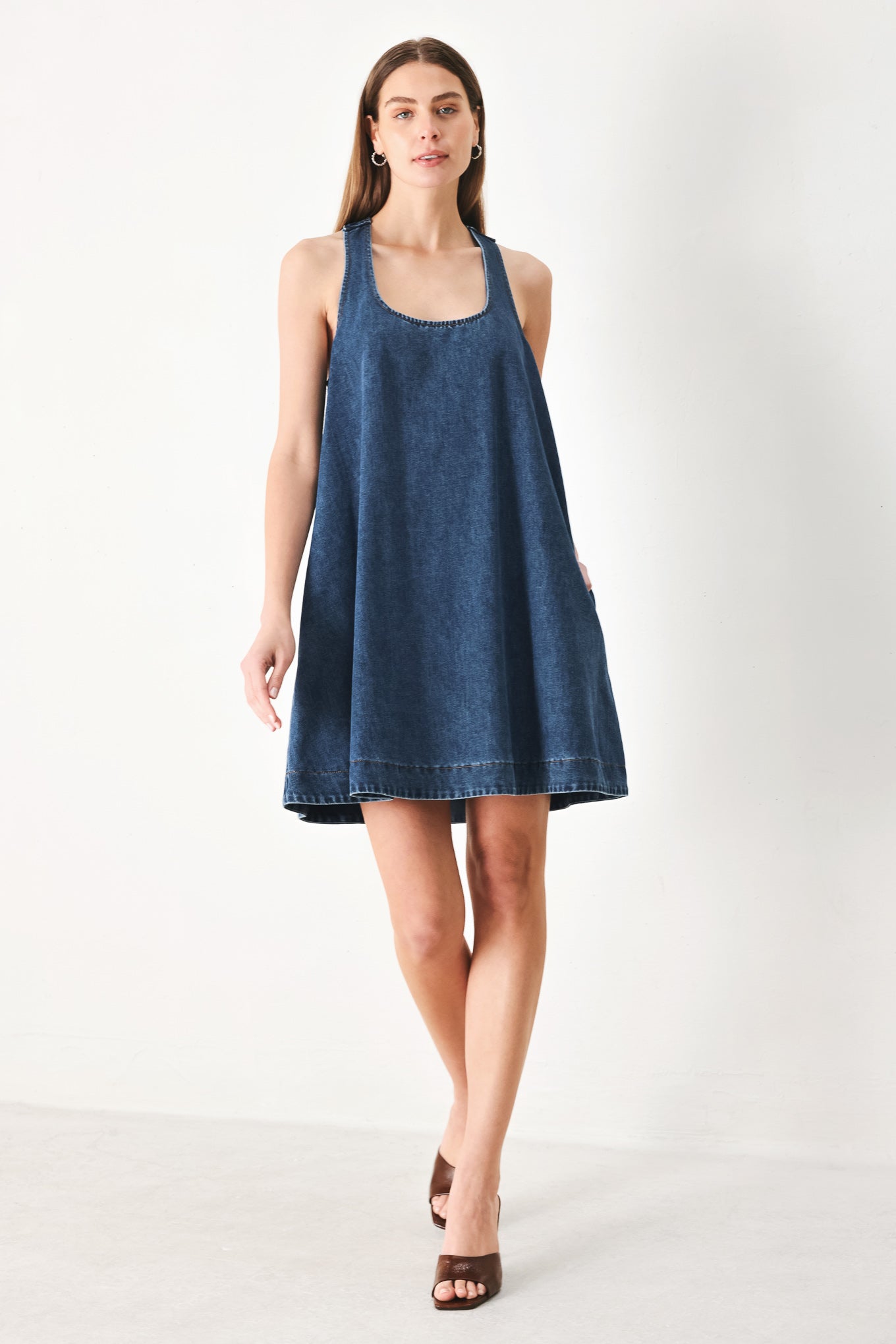 Racerback Denim Flowy Mini Dress