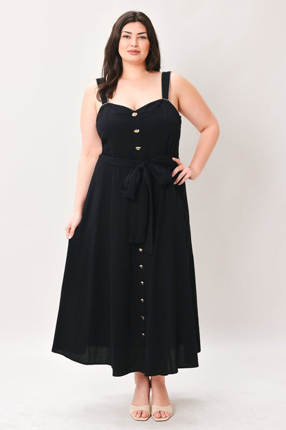 Sweetheart Midi Dress with Front Bow Tie & Pockets