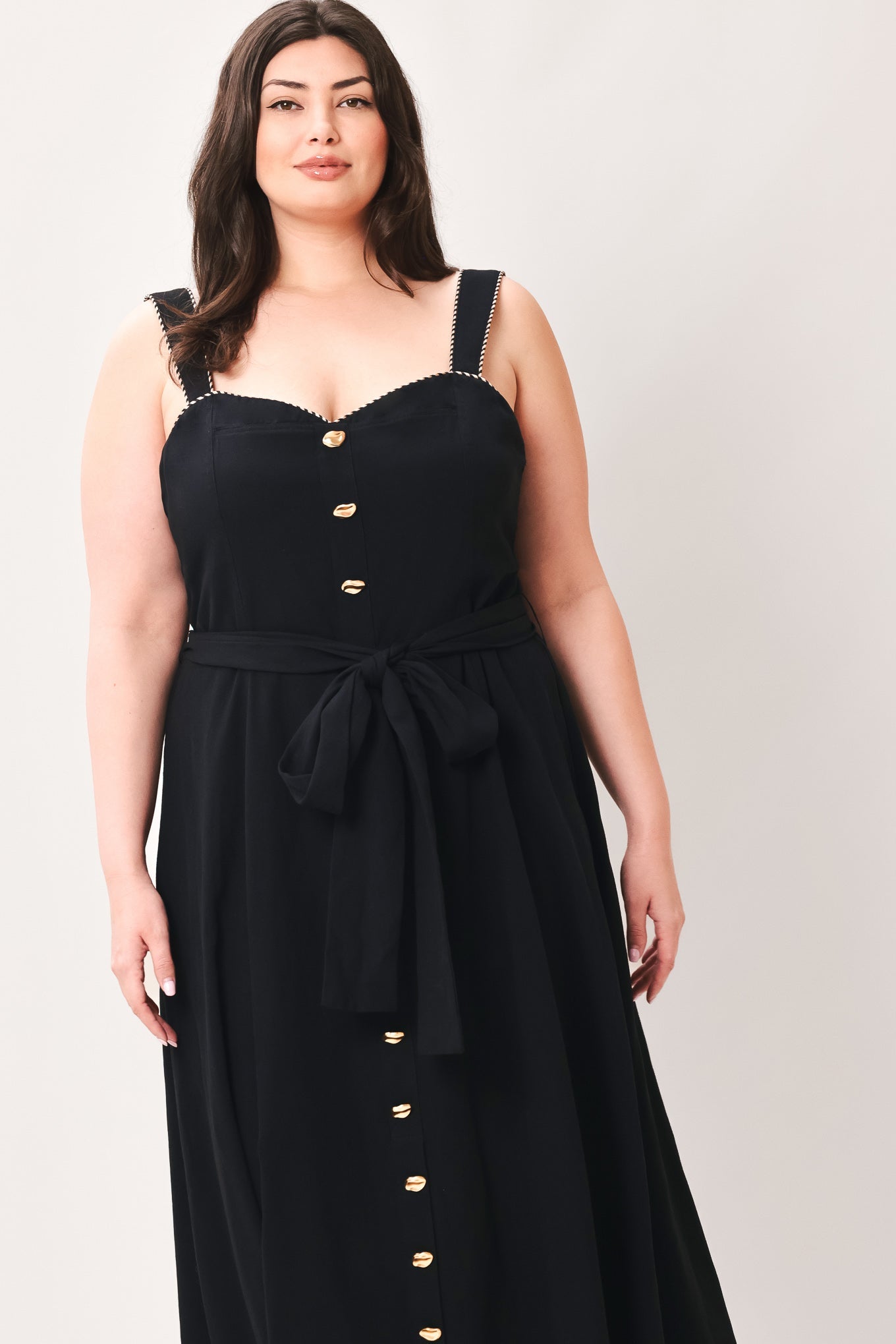 Sweetheart Midi Dress with Front Bow Tie & Pockets