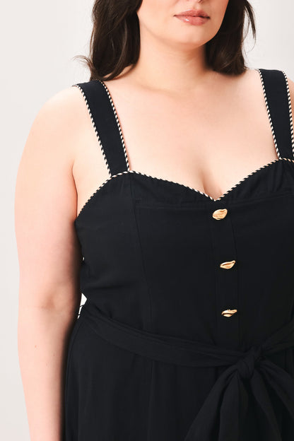 Sweetheart Midi Dress with Front Bow Tie & Pockets