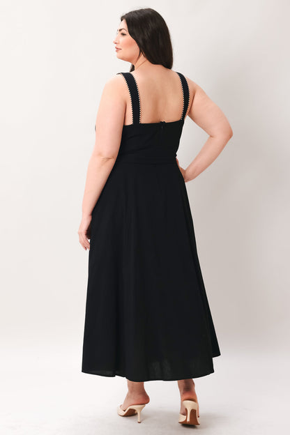 Sweetheart Midi Dress with Front Bow Tie & Pockets