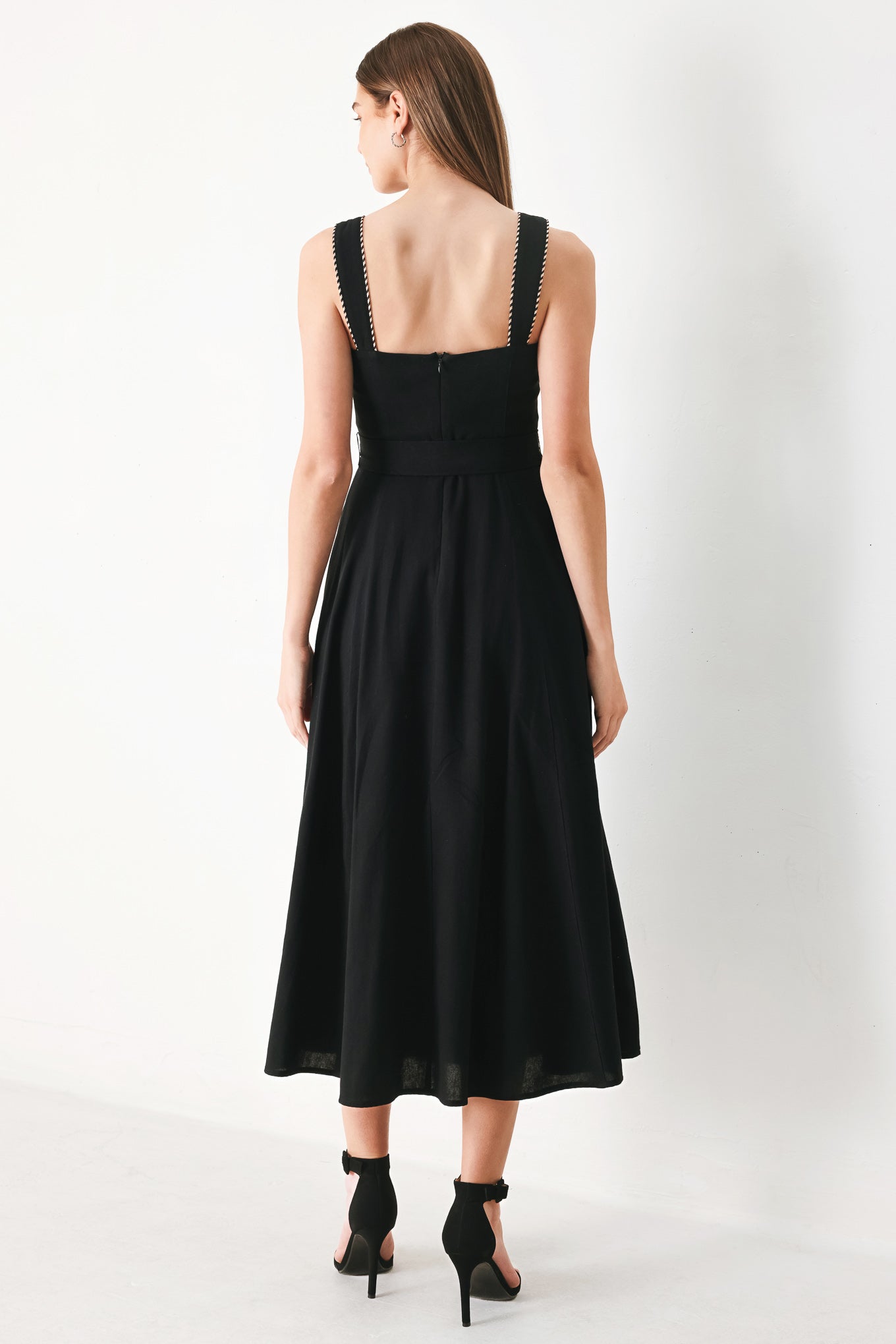 Sweetheart Midi Dress with Front Bow Tie & Pockets