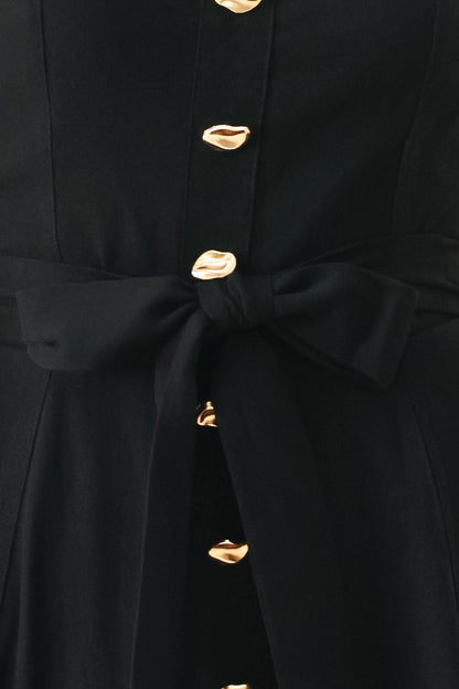 Sweetheart Midi Dress with Front Bow Tie & Pockets