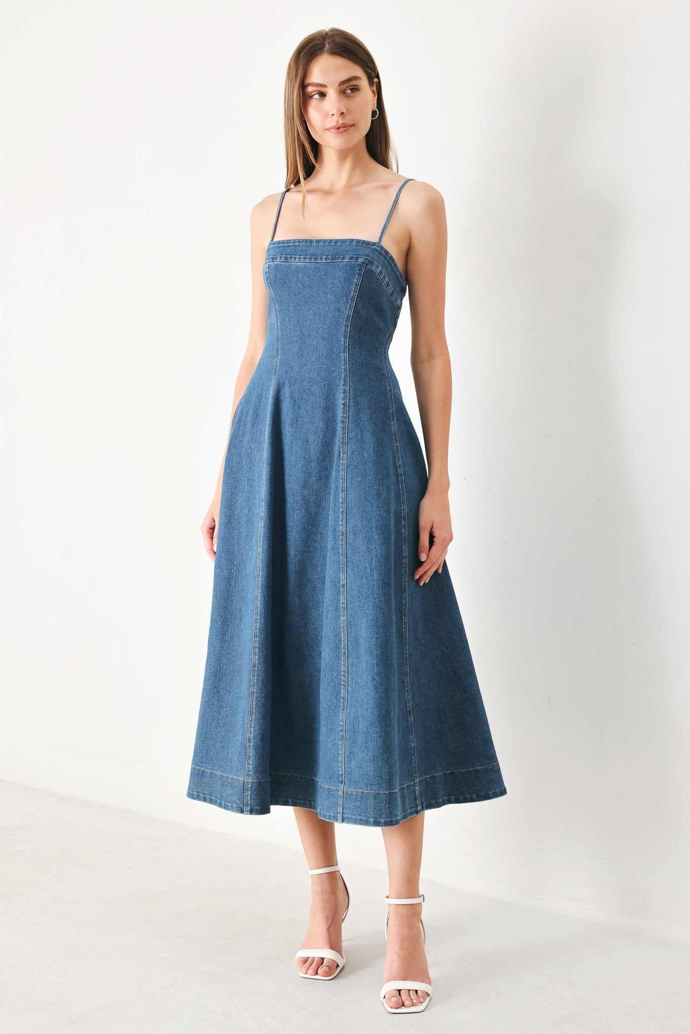 Denim A-Line Midi Dress