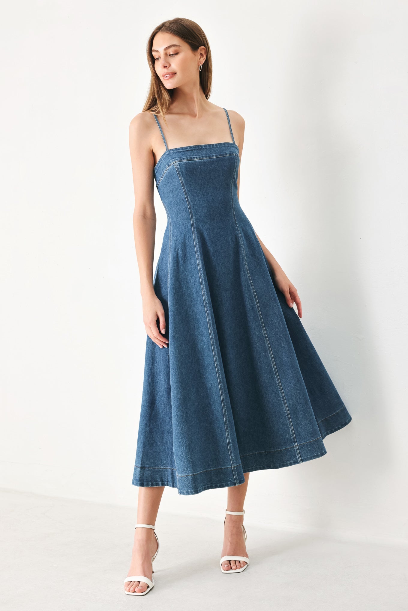 Denim A-Line Midi Dress