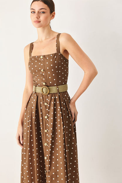 Square Neck Polka Dot Midi Dress