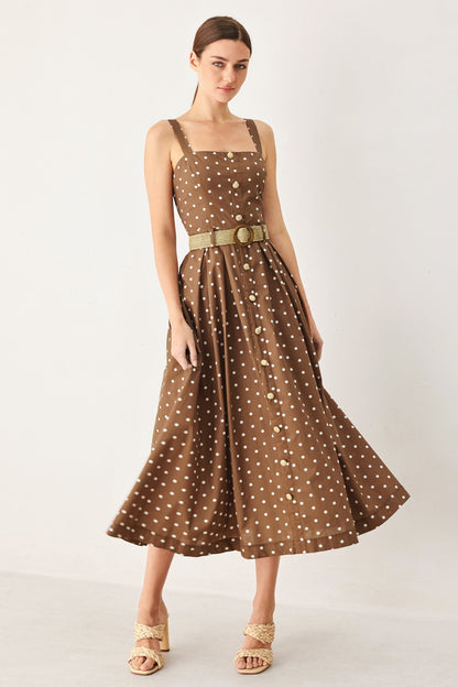 Square Neck Polka Dot Midi Dress