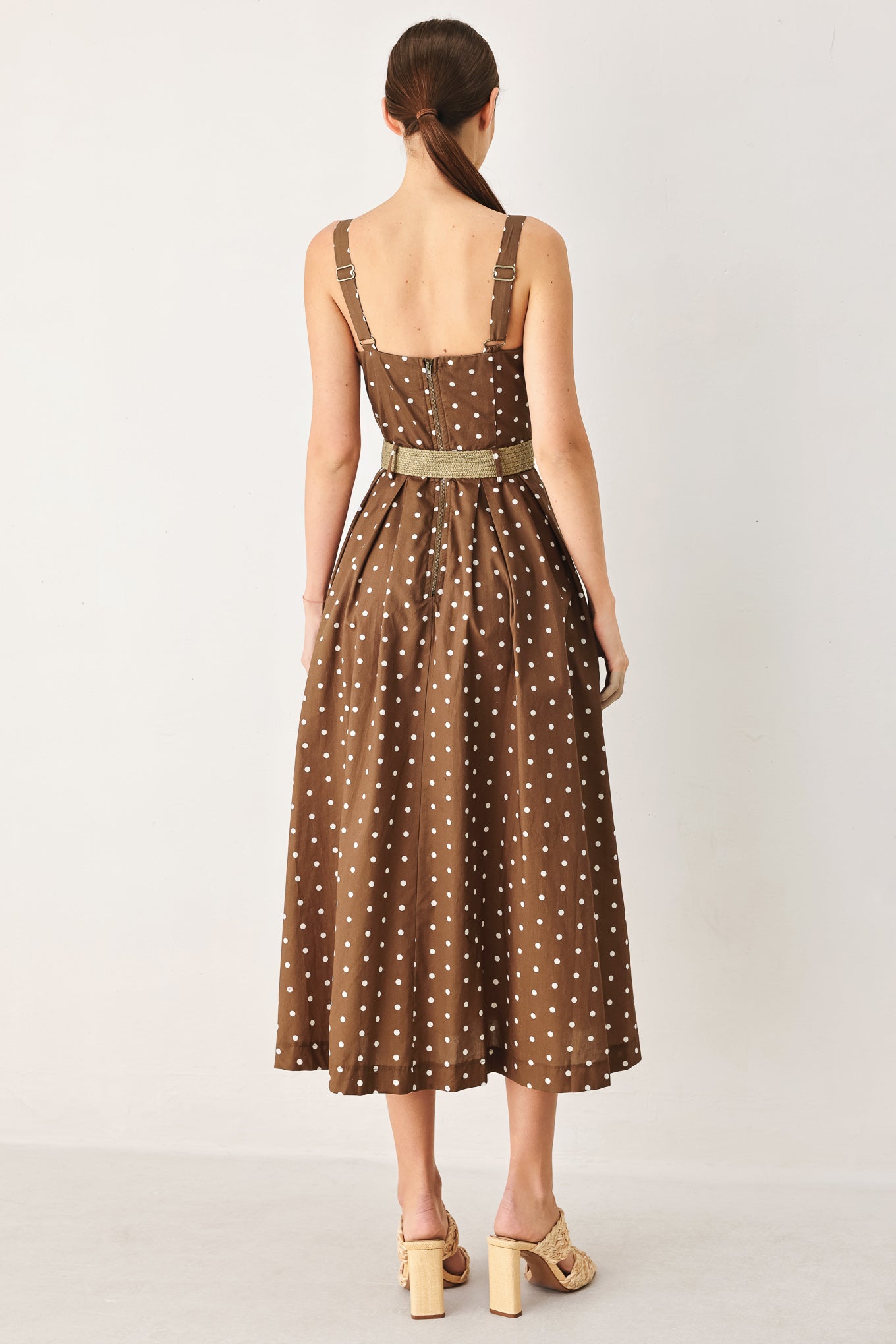 Square Neck Polka Dot Midi Dress