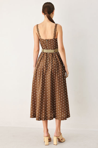Square Neck Polka Dot Midi Dress
