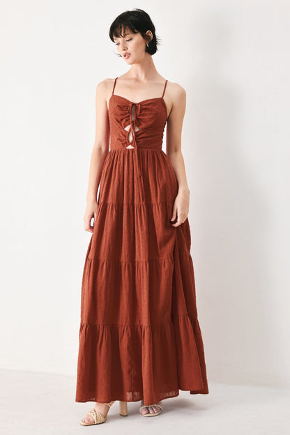 Terracotta Swiss Dot Maxi Dress