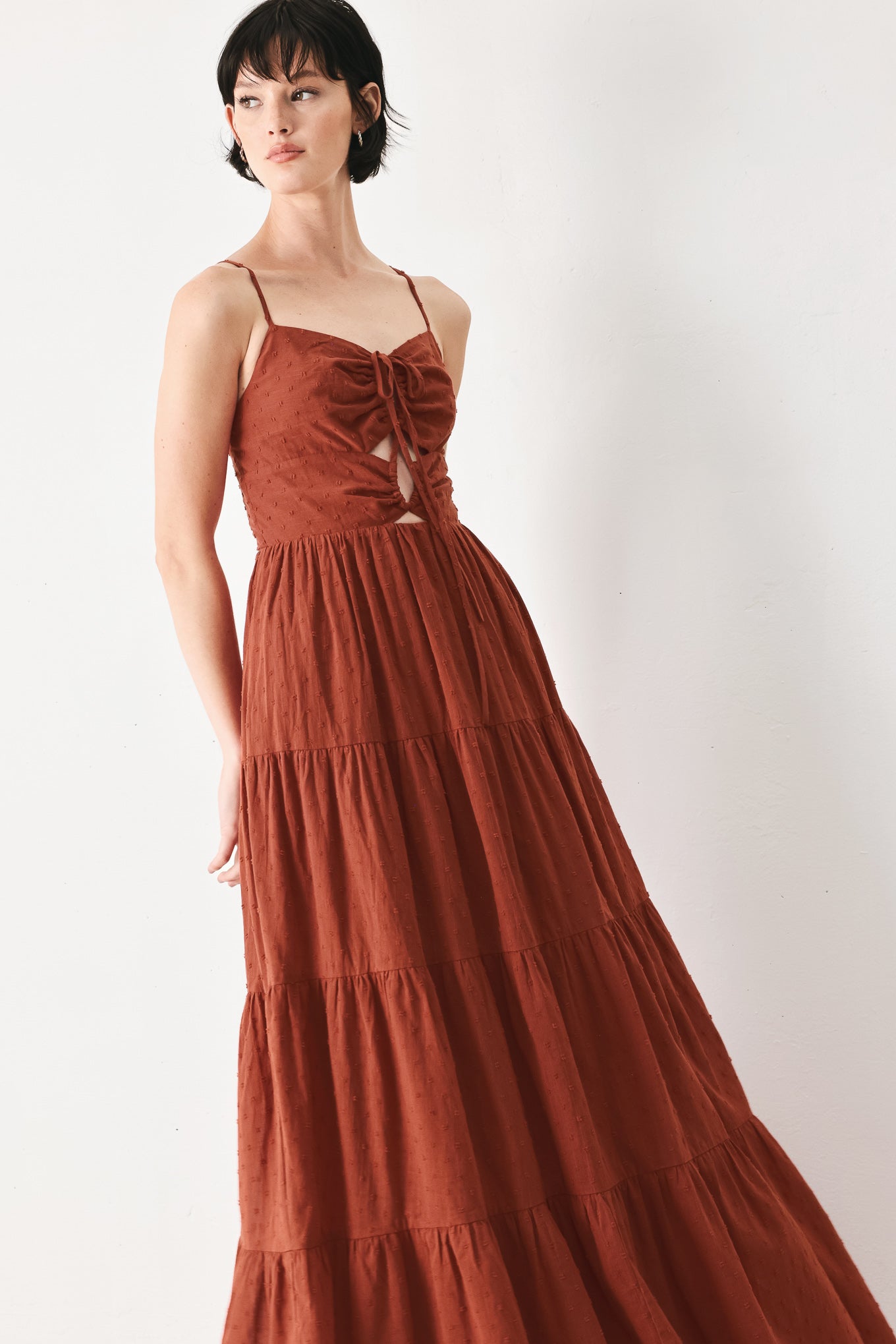 Terracotta Swiss Dot Maxi Dress
