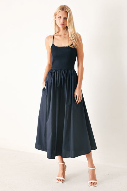 Mix Media Open Back Cami Midi Dress