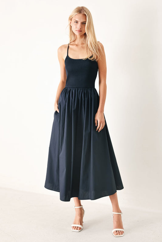 Mix Media Open Back Cami Midi Dress