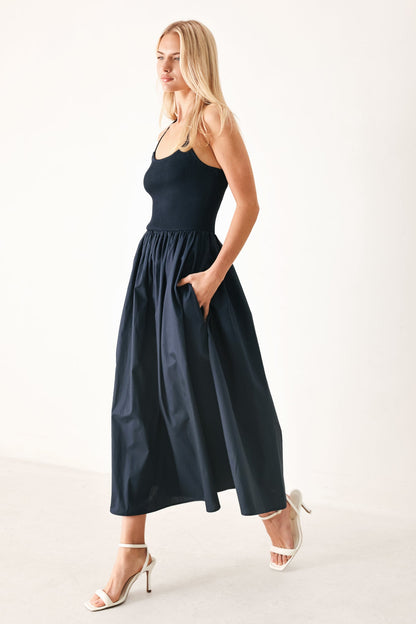 Mix Media Open Back Cami Midi Dress