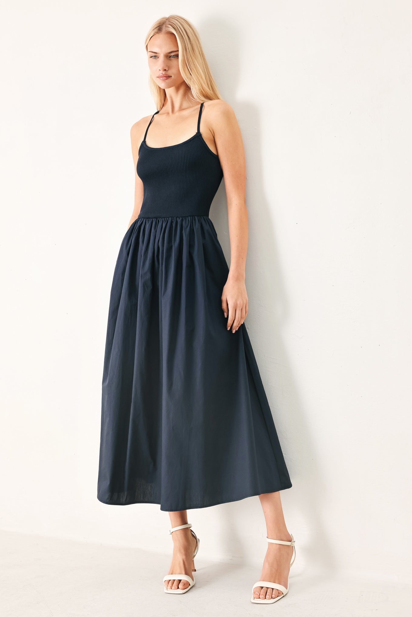 Mix Media Open Back Cami Midi Dress