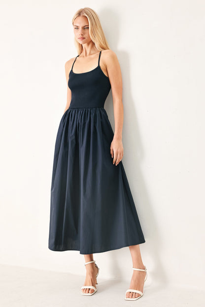 Mix Media Open Back Cami Midi Dress