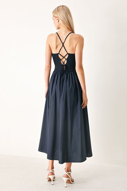 Mix Media Open Back Cami Midi Dress