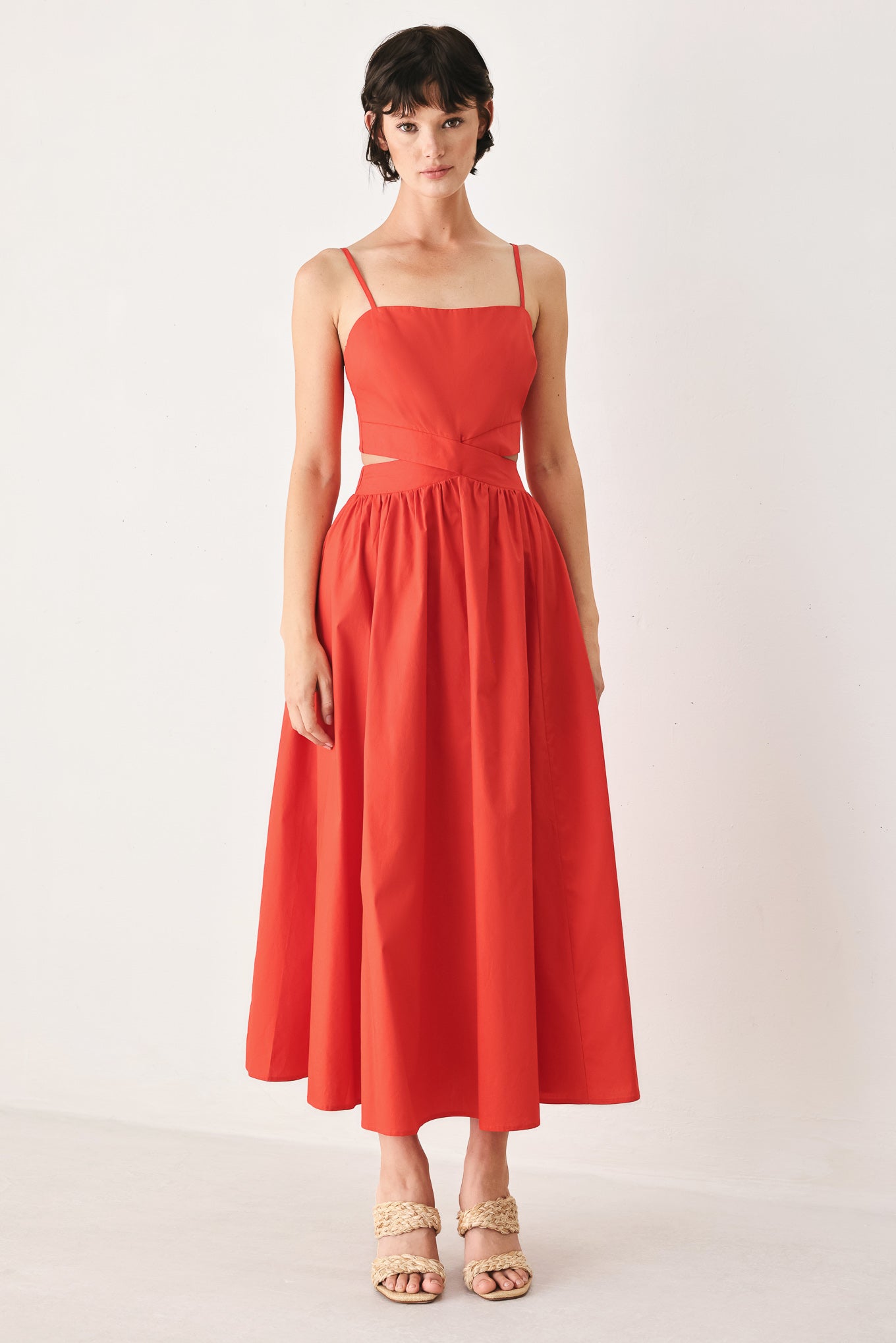 Open Back Bow Tie Midi Dress