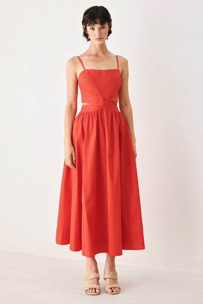 Open Back Bow Tie Midi Dress