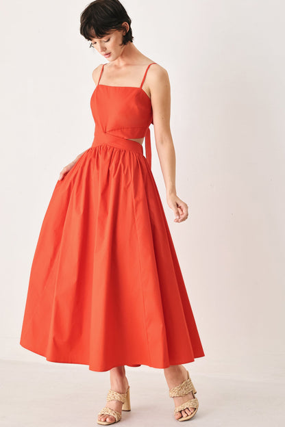 Open Back Bow Tie Midi Dress
