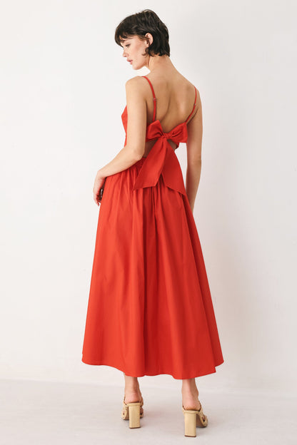 Open Back Bow Tie Midi Dress