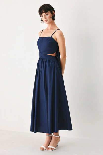 Open Back Bow Tie Midi Dress