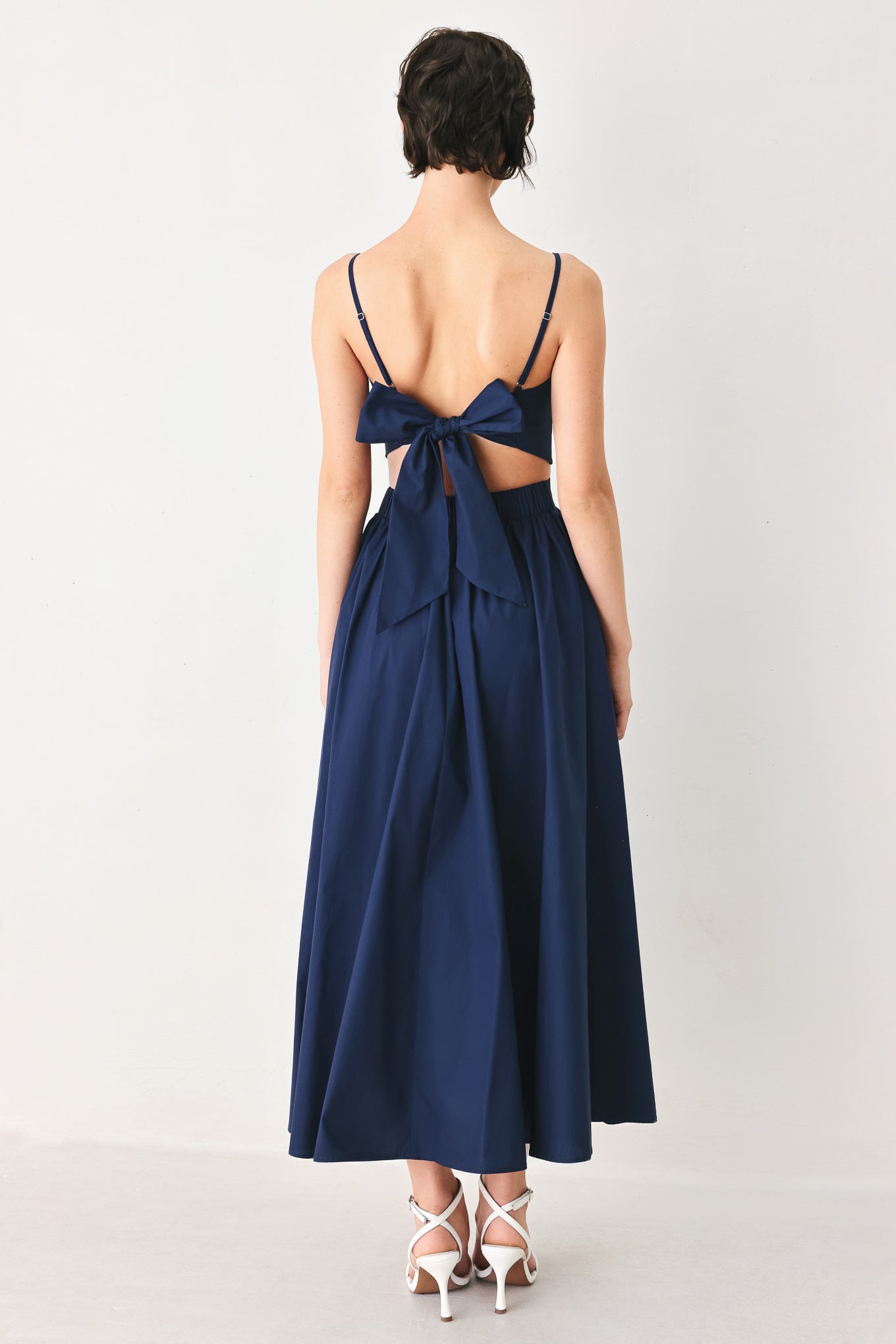 Open Back Bow Tie Midi Dress