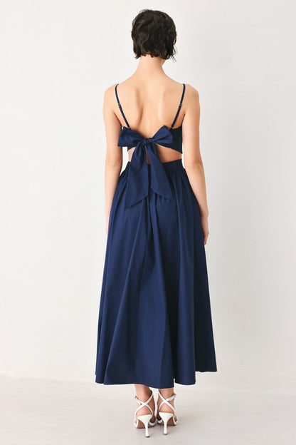 Open Back Bow Tie Midi Dress