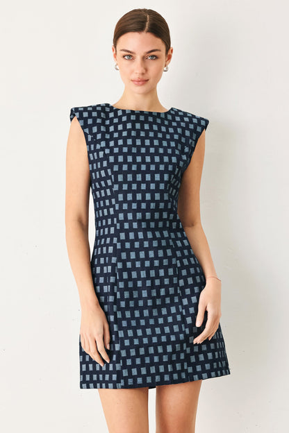 Checkerboard Jacquard Denim Mini Dress