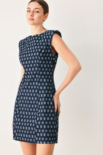 Checkerboard Jacquard Denim Mini Dress