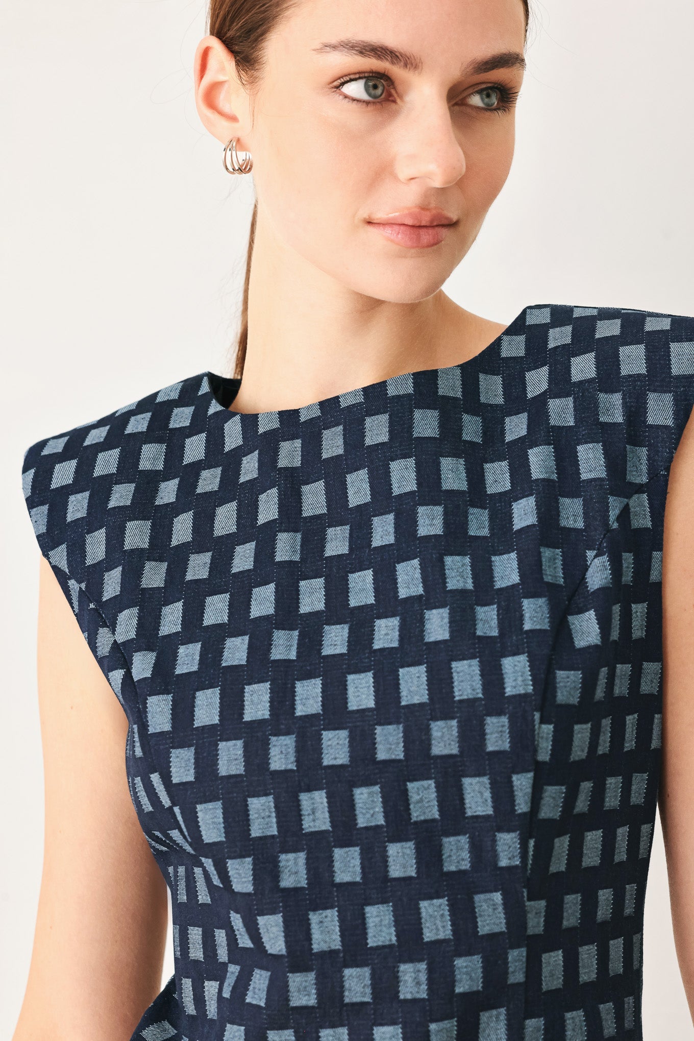 Checkerboard Jacquard Denim Mini Dress