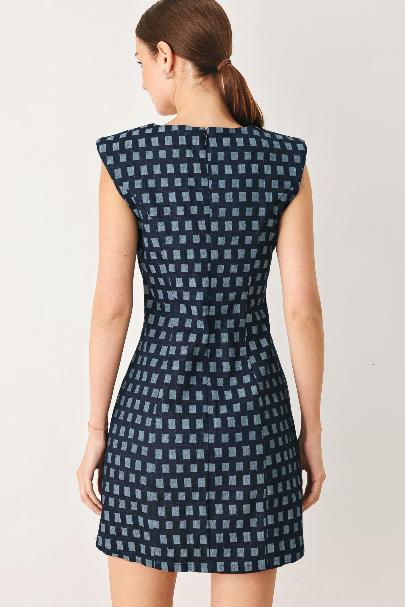 Checkerboard Jacquard Denim Mini Dress