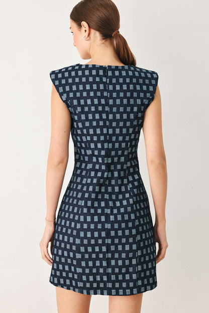 Checkerboard Jacquard Denim Mini Dress