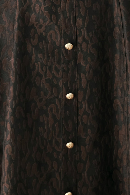 Black Jacquard Leopard Print Sweetheart Midi Dress with Button Detail
