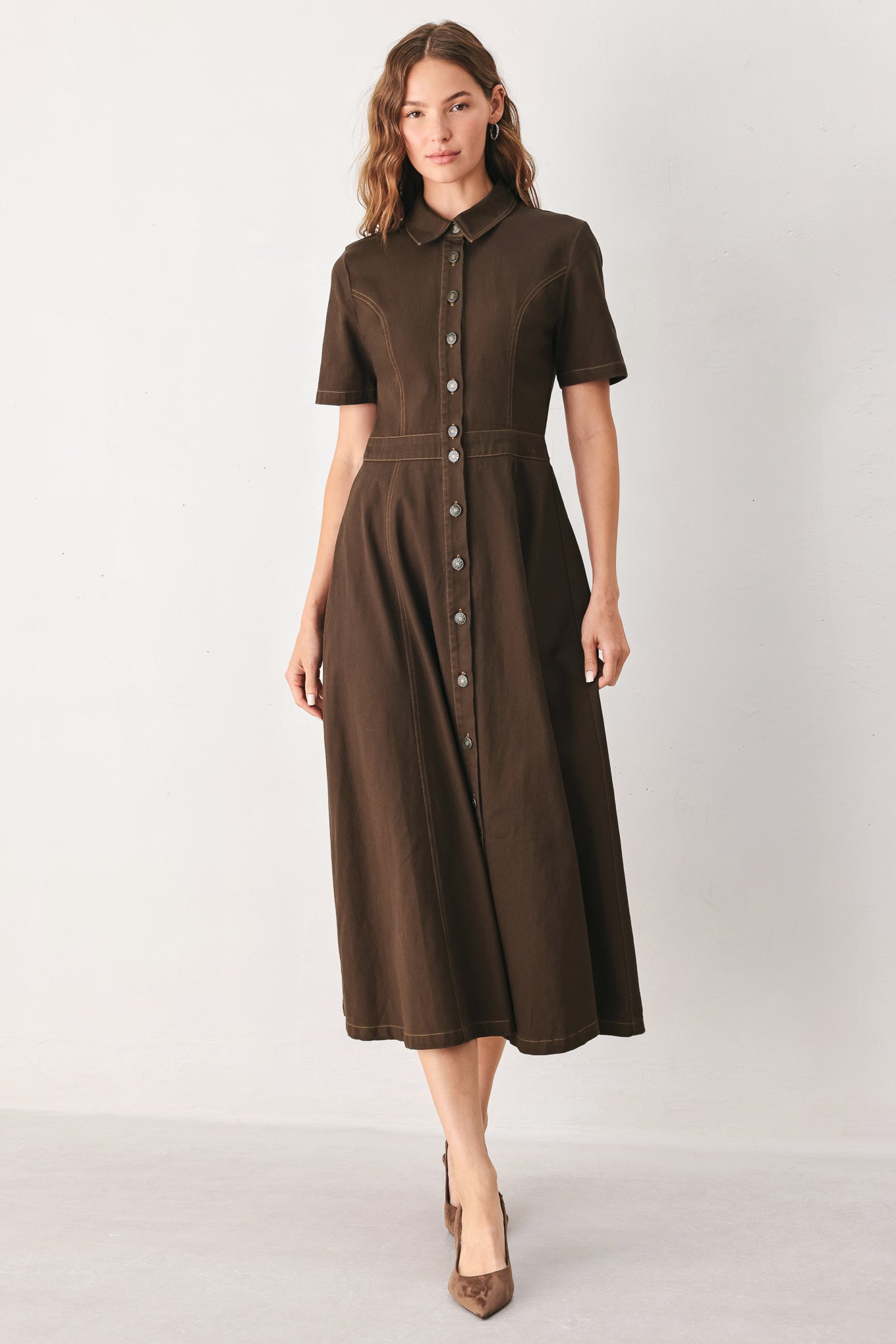 Classic Vintage Collared Everyday Midi Dress