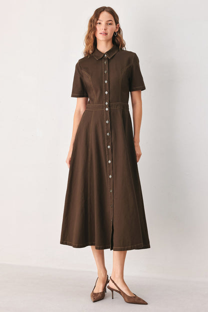 Classic Vintage Collared Everyday Midi Dress