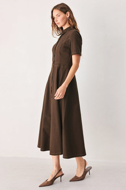 Classic Vintage Collared Everyday Midi Dress
